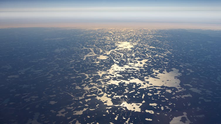 An aerial shot of a large array of lakes.