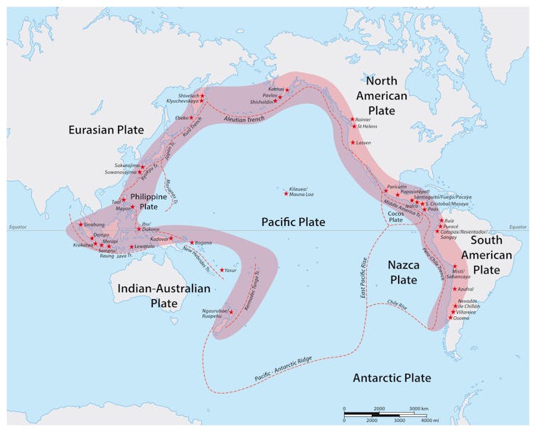 A map of the Pacific Ring of Fire