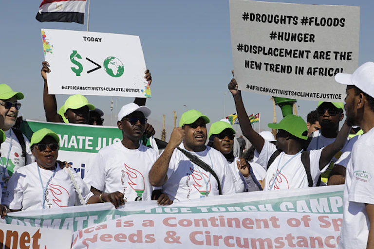 Activists demonstrate in call for climate change financing during recent CoP27 Summit in Egypt