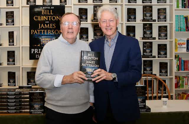 Author James Patterson and former President Bill Clinton attend a book signing of The President is Missing.