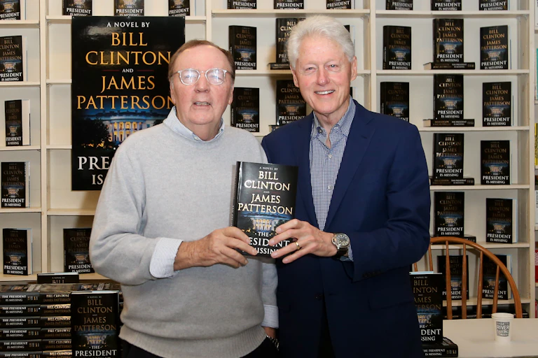 Author James Patterson and former President Bill Clinton attend a book signing of The President is Missing.