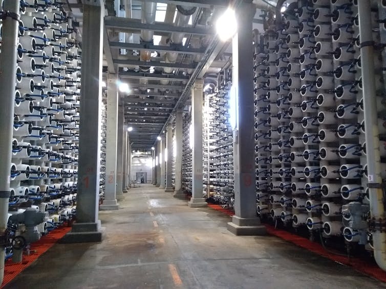 A photo taken inside a desalination plant.