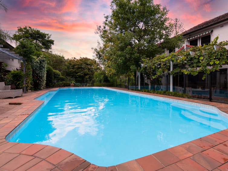 A backyard swimming pool