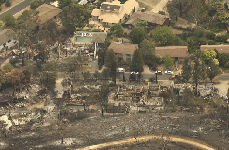 Aerial view of destroyed suburb