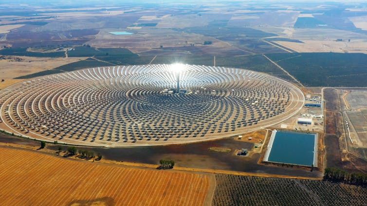 Mirrors in desert, viewed from above