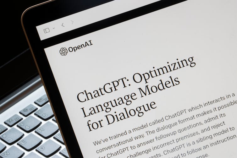 A picture of the OpenAI website showing a passaged describing ChatGPT