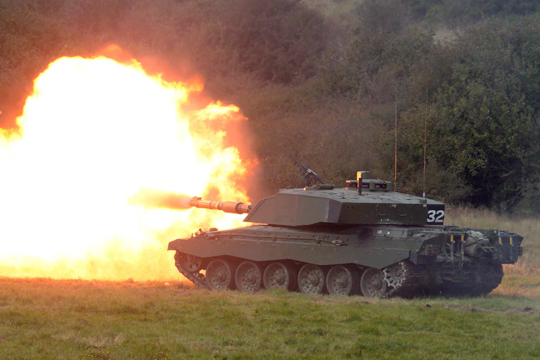 Challenger 2 tank fires a shell