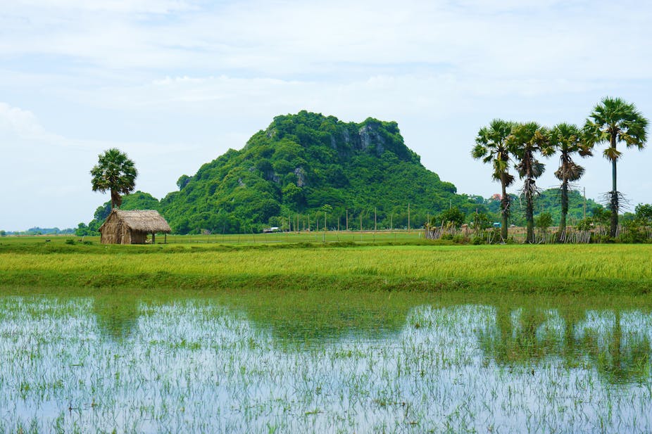 delta du mekong avec montagne à l'arrière