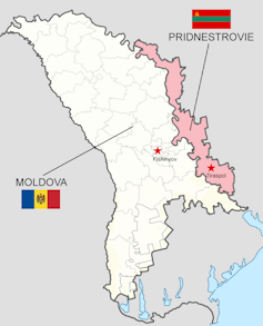 Map showing Moldova and the breakaway pro-Russia region of Transnistria.