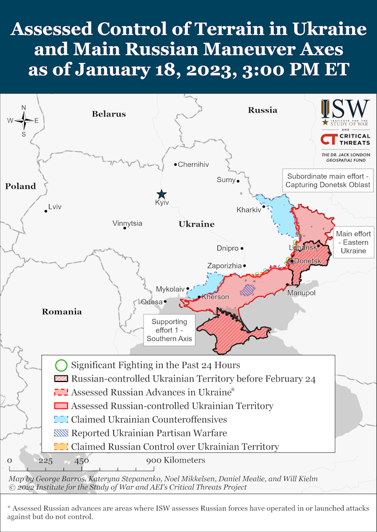 Map of Ukraine dated Janaury18 showing the situation onthe ground in Ukraine.