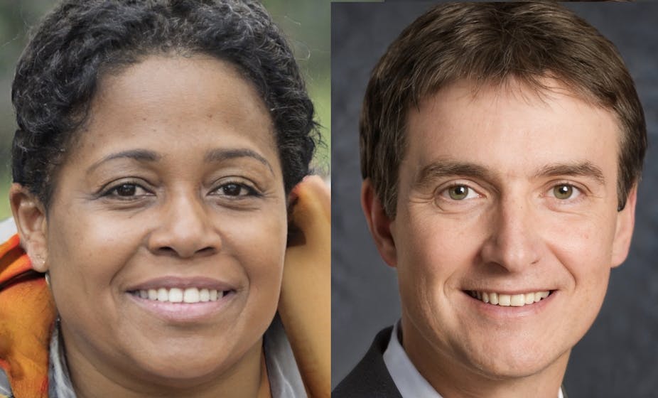 Artificial faces generated by a computer.