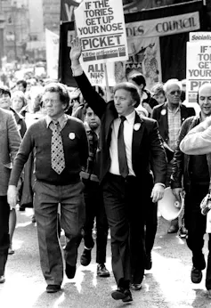 Arthur Scargill leading a protest.