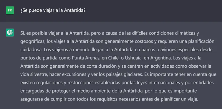 Respuesta de ChatGPT a una consulta formulada en lenguaje natural.