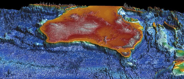 A coloured image of the Australian continental land mass