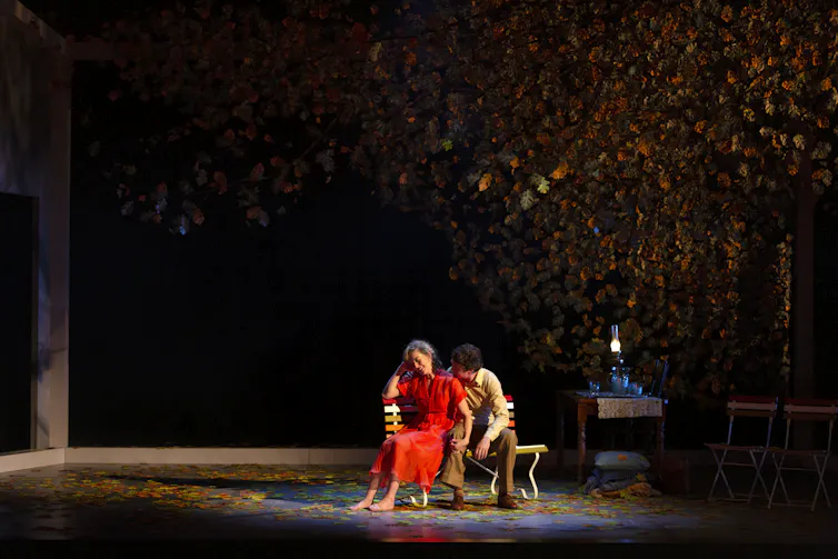 Two people on stage