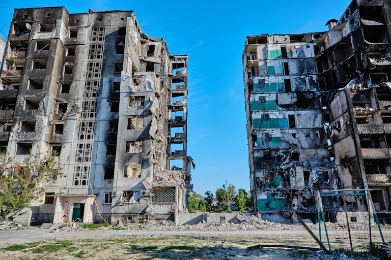 Immeubles détruits par des frappes aériennes