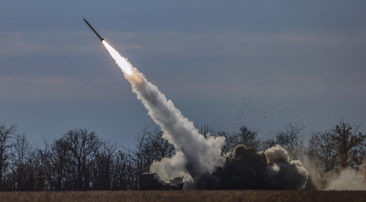 Ukraine's army firing a US-supplied HIMARS missile