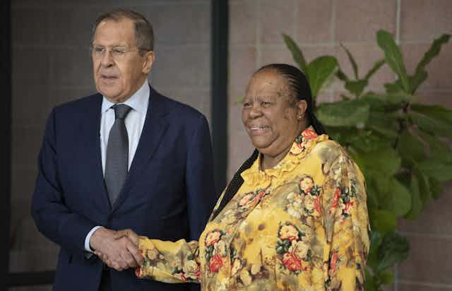 Russian foreign minister Sergey Lavrov meets with his South African counterpart Naledi Pandor, in Pretoria.