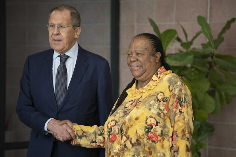 Russian foreign minister Sergey Lavrov meets with his South African counterpart Naledi Pandor, in Pretoria.