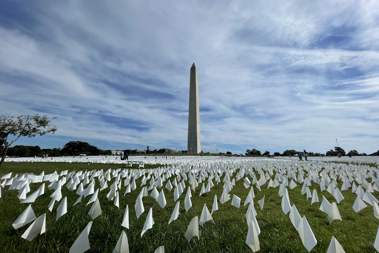 Thousands of white flags stretch across the National Mall.