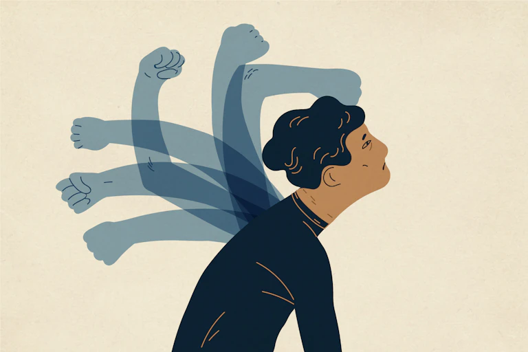 Graphic of a person's shadow beating them up