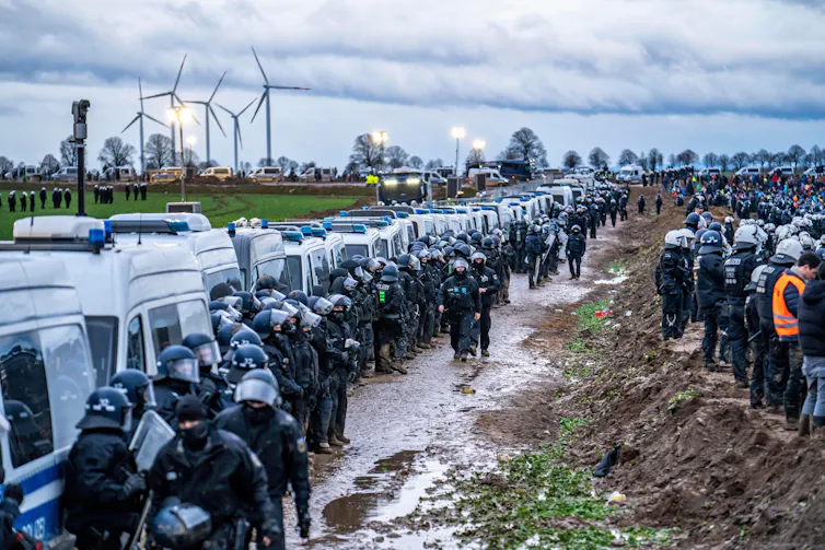 Many police lined up