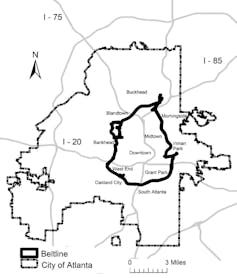Map showing the BeltLine's position within the City of Atlanta.