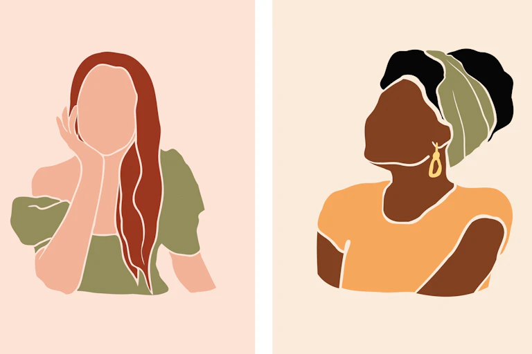 Illustration of three faceless older women