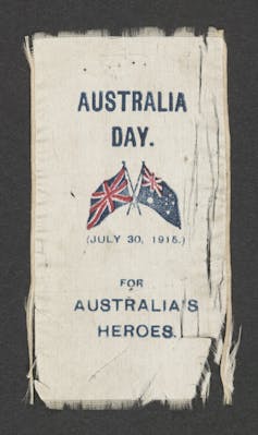 Fundraising ribbon for Australia Day, July 30, 1915.