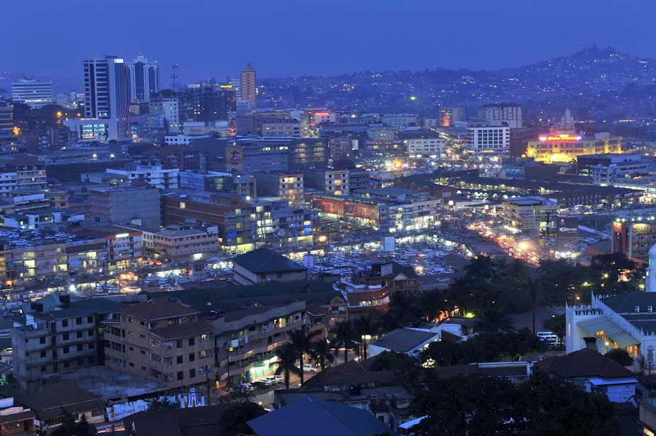 A view Kampala, Ugandan capital, all lit up at night