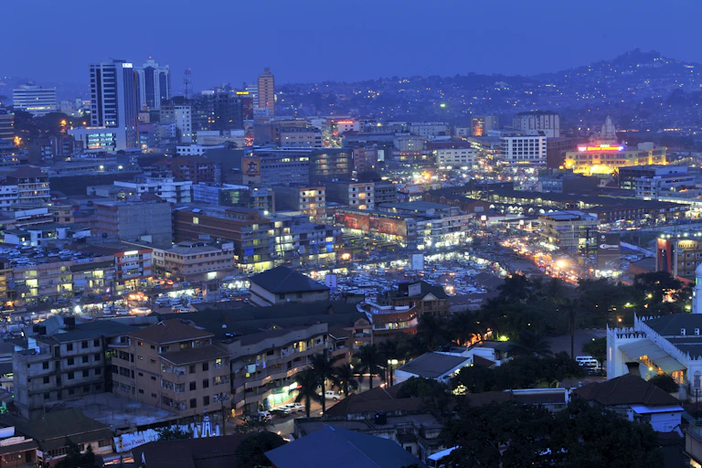 A view Kampala, Ugandan capital, all lit up at night