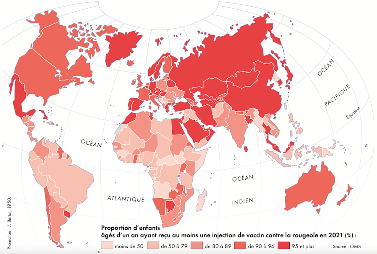 En 2021, dans le monde, 81 % des enfants de 1 an ont été vaccinés contre la rougeole