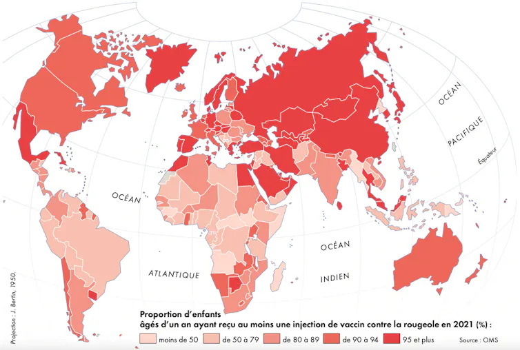 En 2021, dans le monde, 81 % des enfants de 1 an ont été vaccinés contre la rougeole