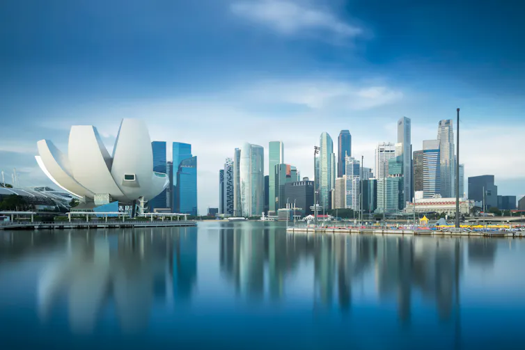 A waterfront cityscape.
