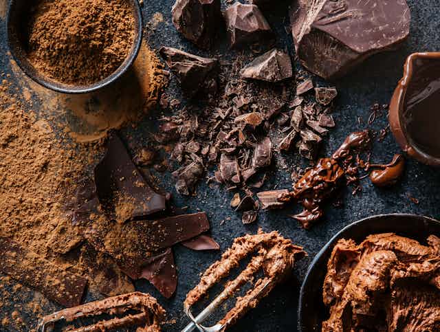 cocoa powder, chocolate chunks and more chocolate