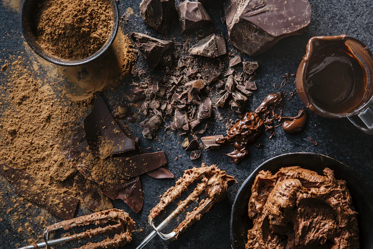 cocoa powder, chocolate chunks and more chocolate