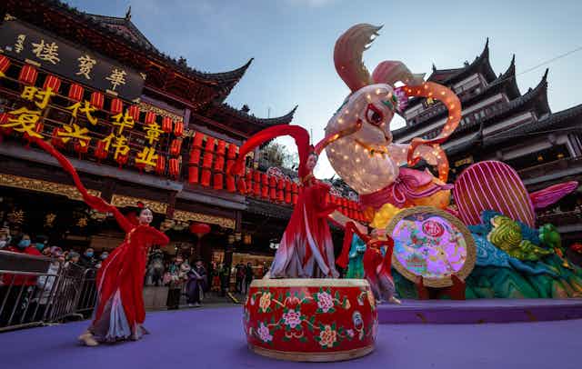 Artists perform at lunar new year celebrations in Shanghai.