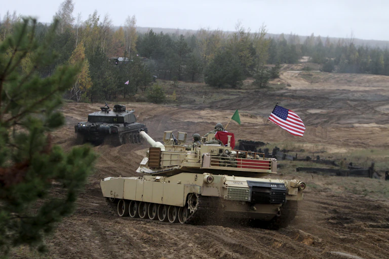 US and British tanks take part in exercises in Latvia.