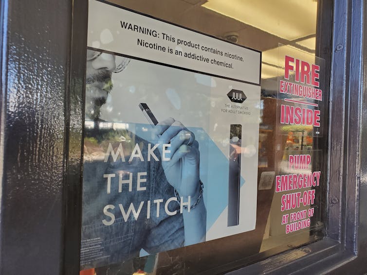 A shop front inviting people to switch from tobacco to vapes