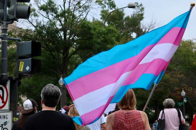 A transgender pride flag.