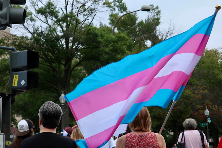 A transgender pride flag.