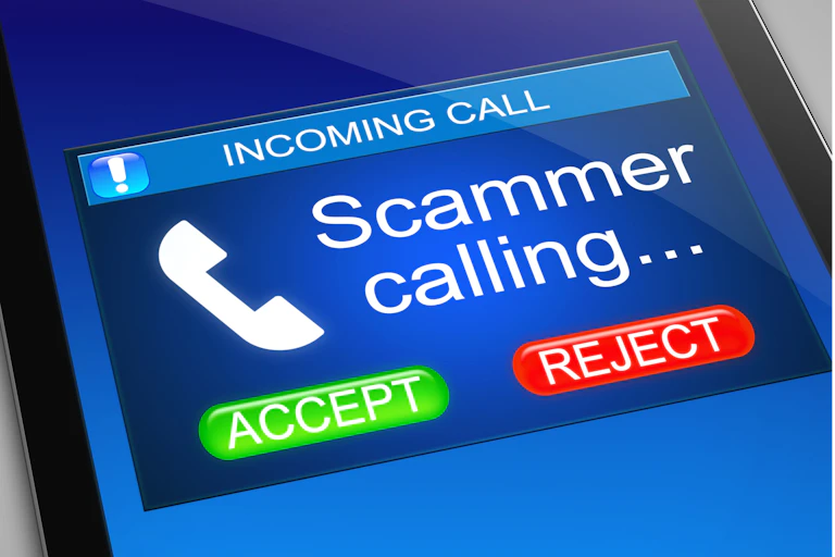 Illustration depicting a phone with a scam call concept.