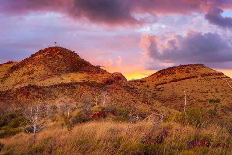 rocky hills at sunset