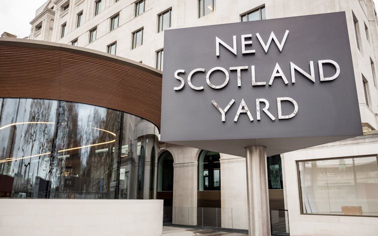 Photo of the front of New Scotland Yard building in London