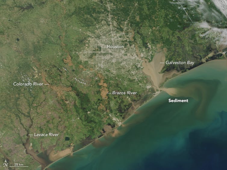 Satellite photo of Houston and the gulf coast immediately after Harvey.