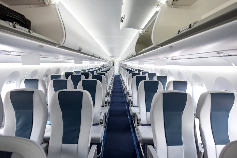 Inside view of empty seat in a plane cabin