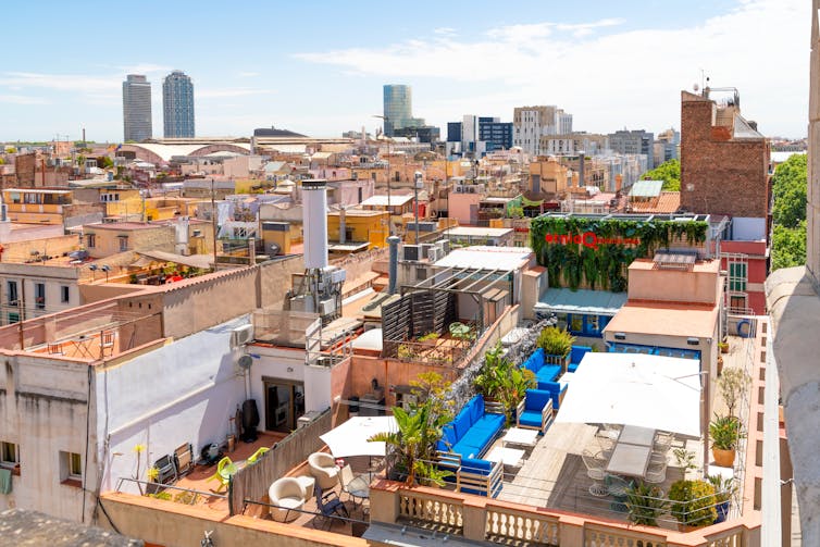 View from the rooftop terrace overlooking Barcelona's skyline.