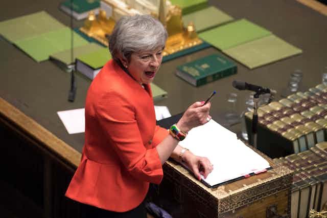 Theresa May as prime minister speaks during PMQs