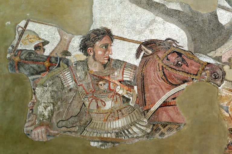 Détail d’une mosaïque représentant Alexandre le Grand