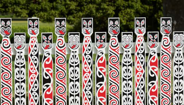 Traditional Maori carving at Whakarewarewa marae (meeting ground) in Rotorua, New Zealand.